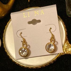 5for15 New LINA drop earrings gold tone rhinestone
